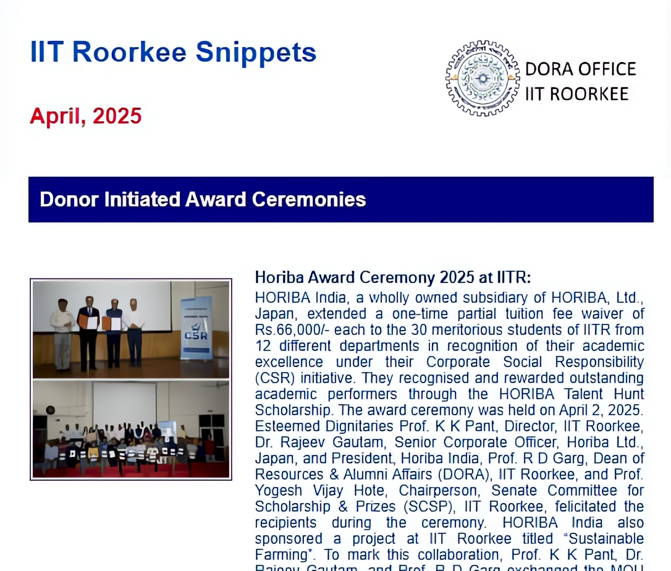 Front page of Snippets, April 2025