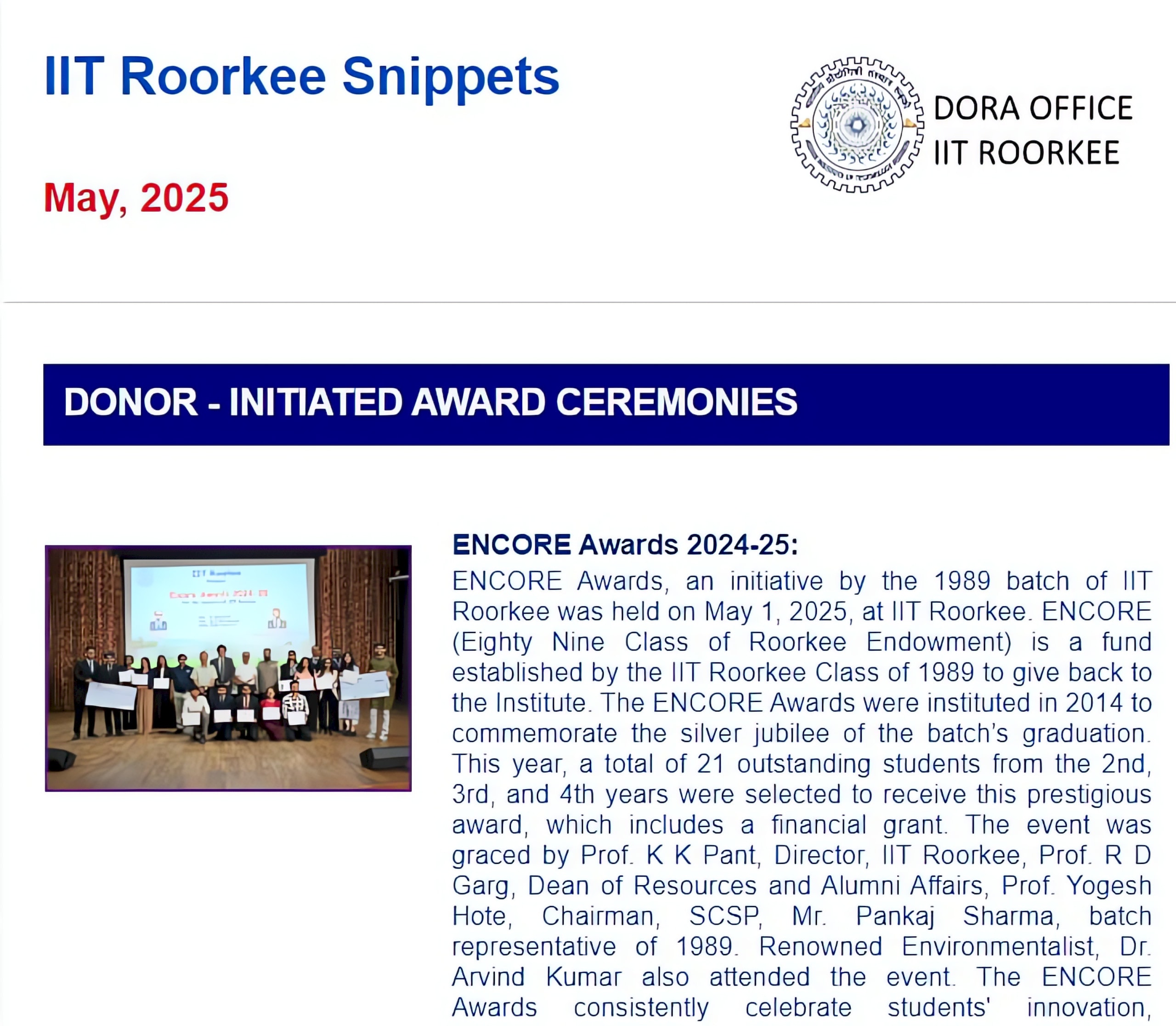 Front page of Snippets, May 2025